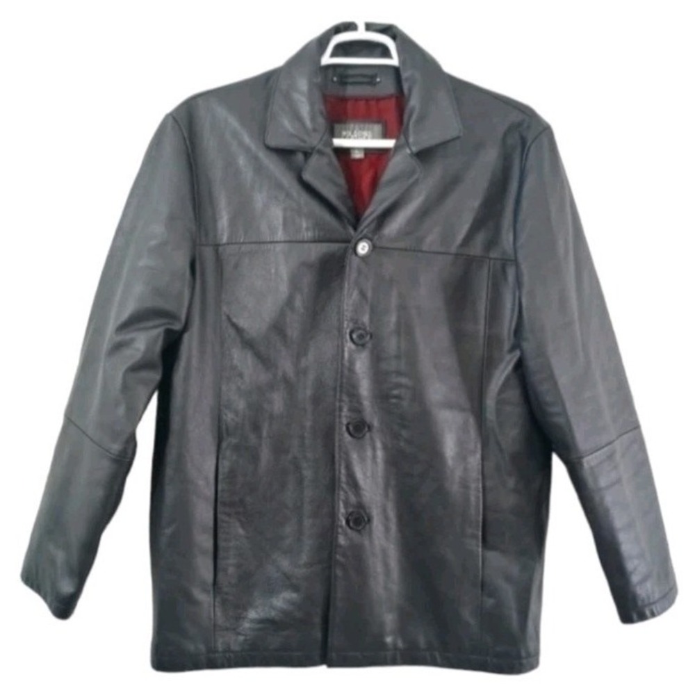 Vintage Wilsons Mens Black Leather Jacket L Collar Button Quilted Liner Soft
